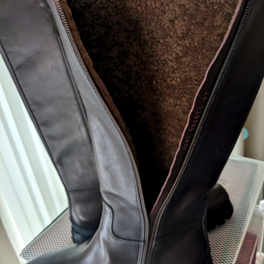 PRADA Shearling Brown Genuine Leather 37 NEW Tall Boots